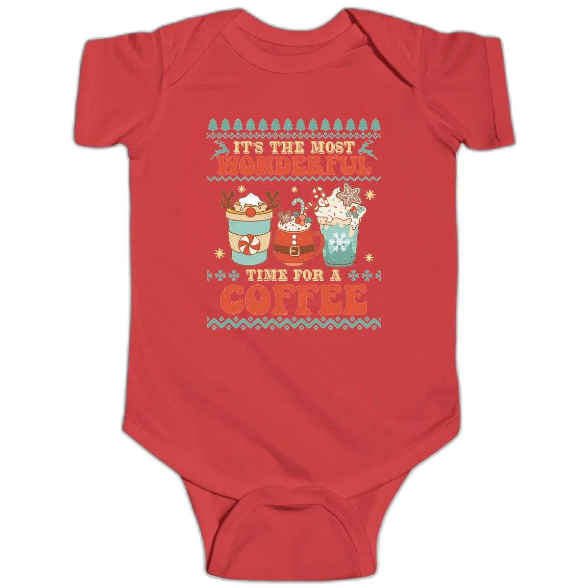 It's The Most Wonderful Time For Coffee Baby Onesie in Red