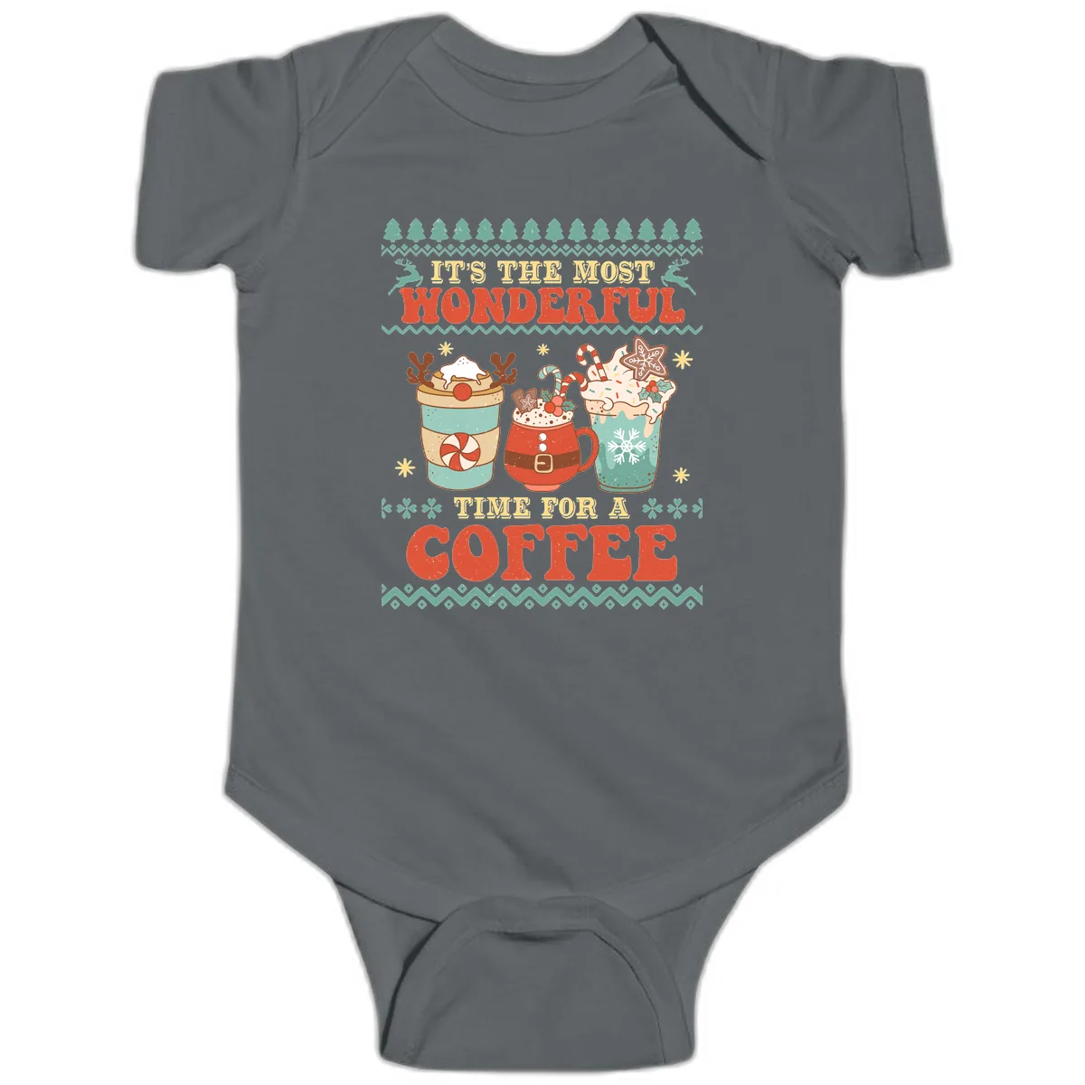 It's The Most Wonderful Time For Coffee Baby Onesie in Charcoal