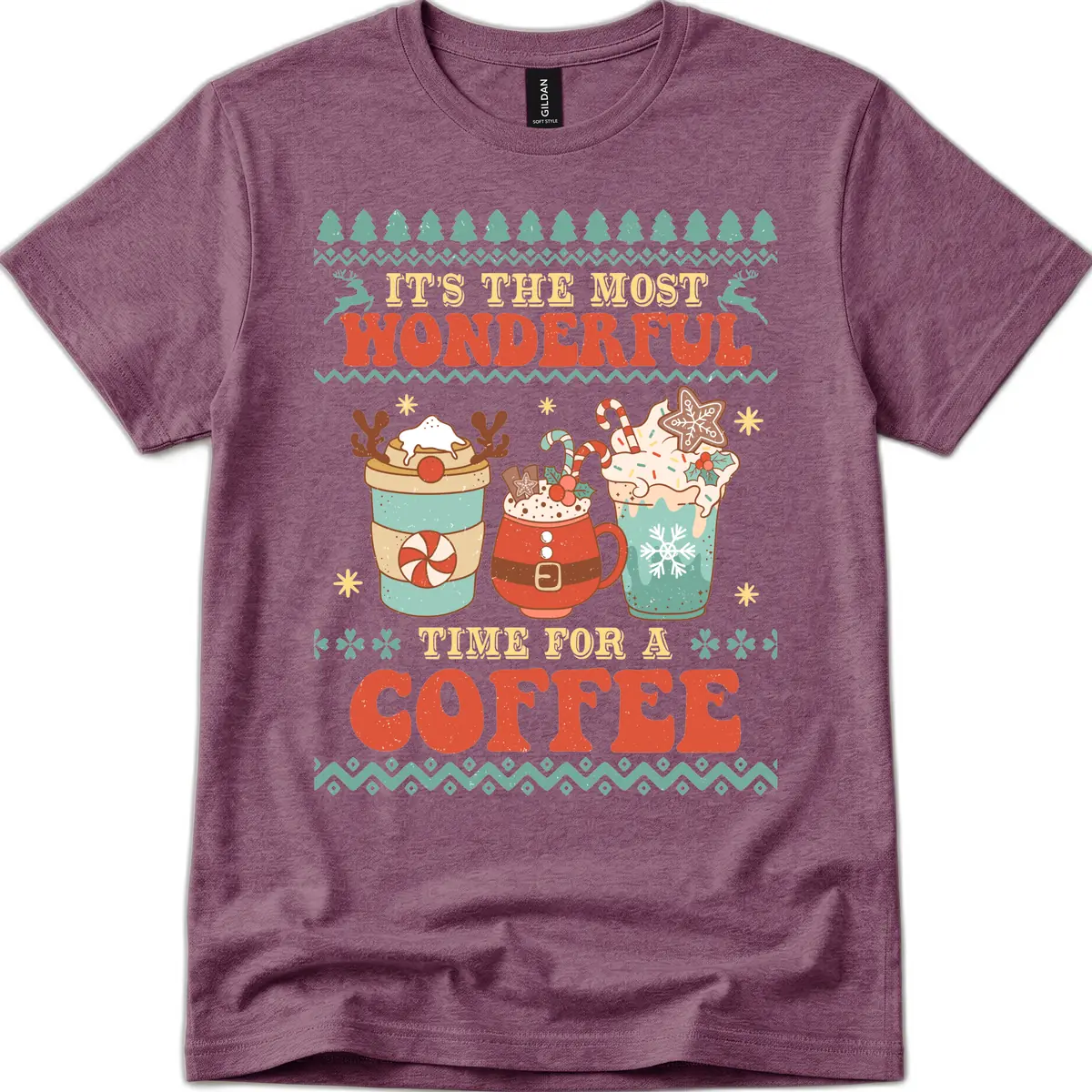 It's The Most Wonderful Time For Coffee T-Shirt in Heather Maroon