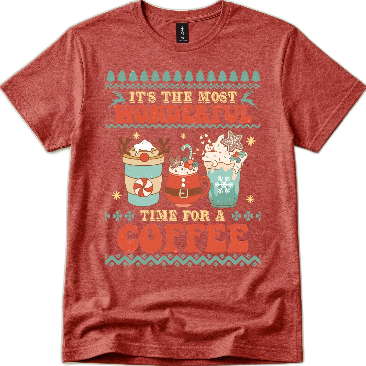 It's The Most Wonderful Time For Coffee T-Shirt in Heather Cardinal