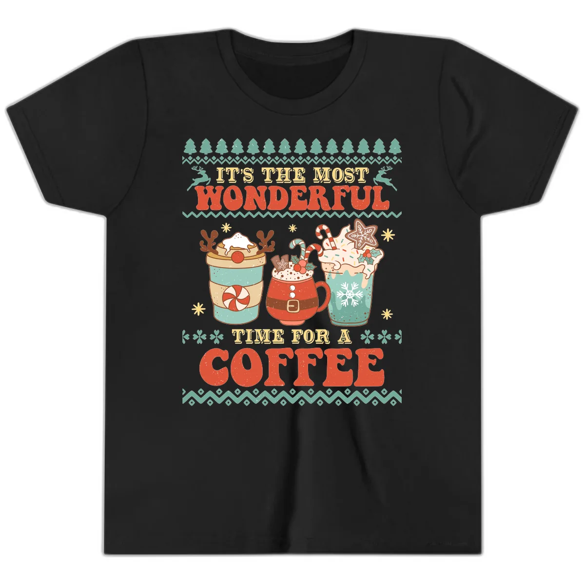 It's The Most Wonderful Time For Coffee Youth T-Shirt in Black