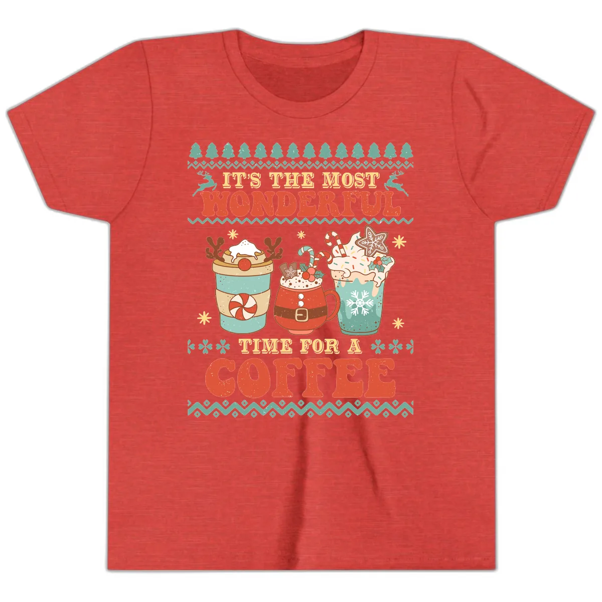 It's The Most Wonderful Time For Coffee Youth T-Shirt in Heather Red
