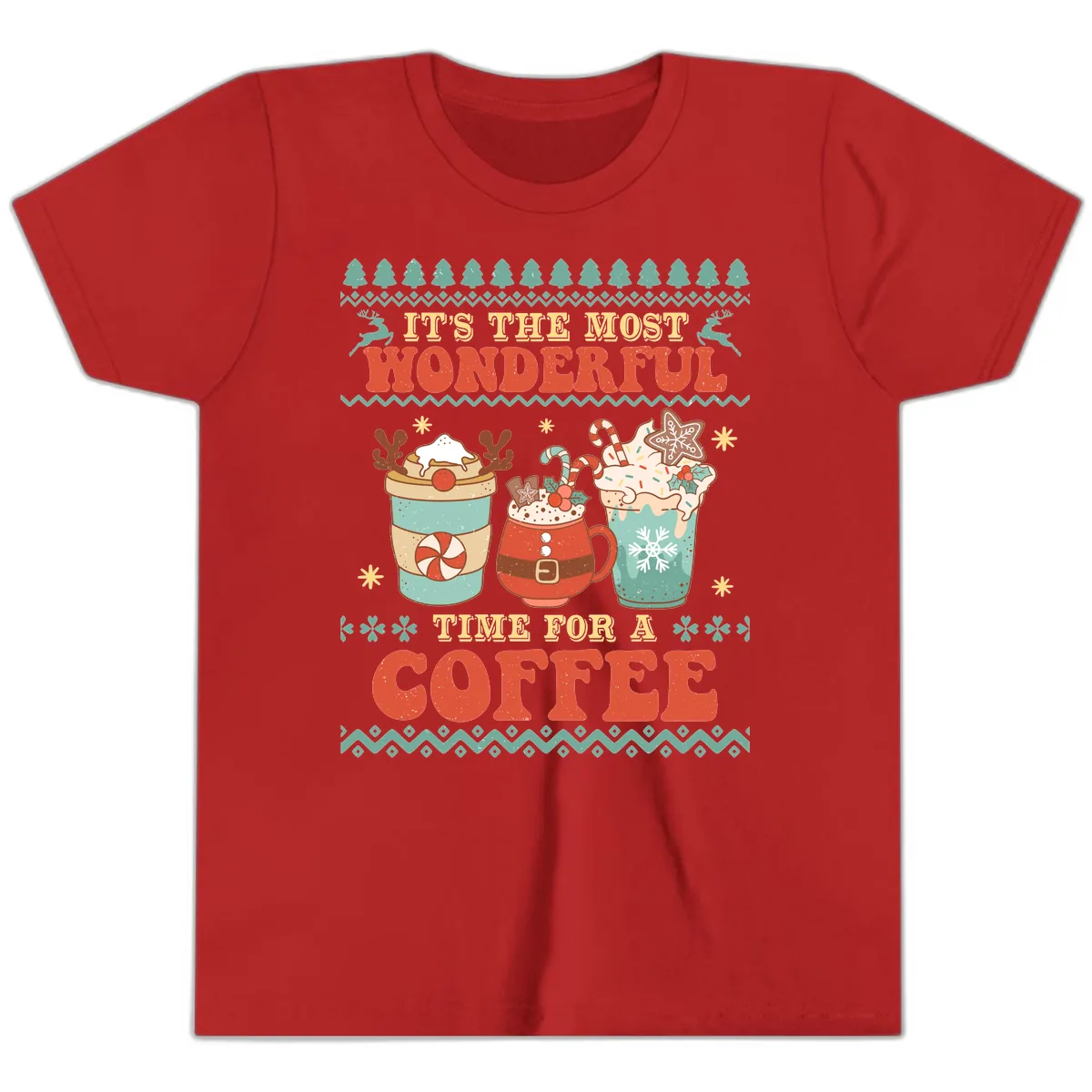 It's The Most Wonderful Time For Coffee Youth T-Shirt in Red