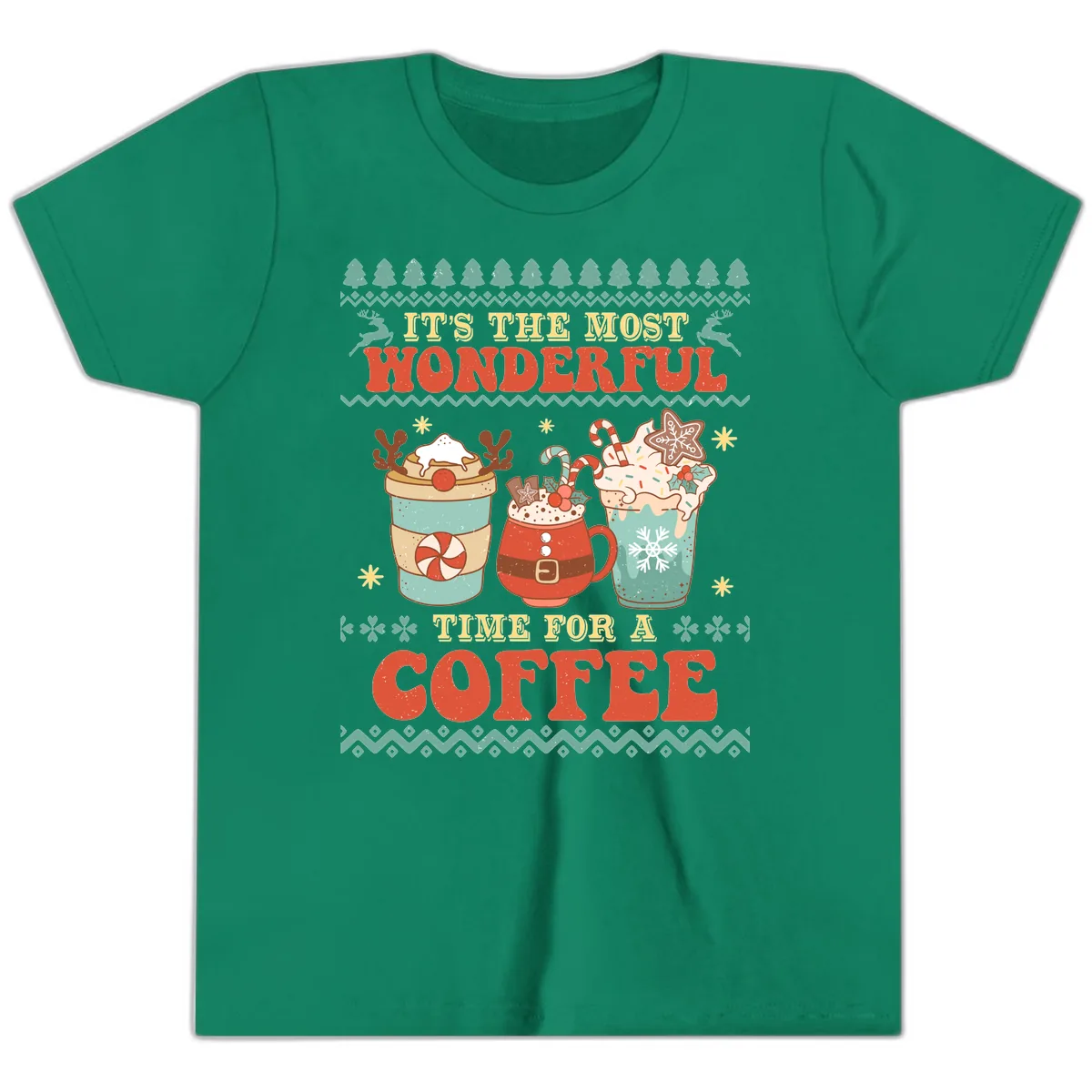 It's The Most Wonderful Time For Coffee Youth T-Shirt in Kelly