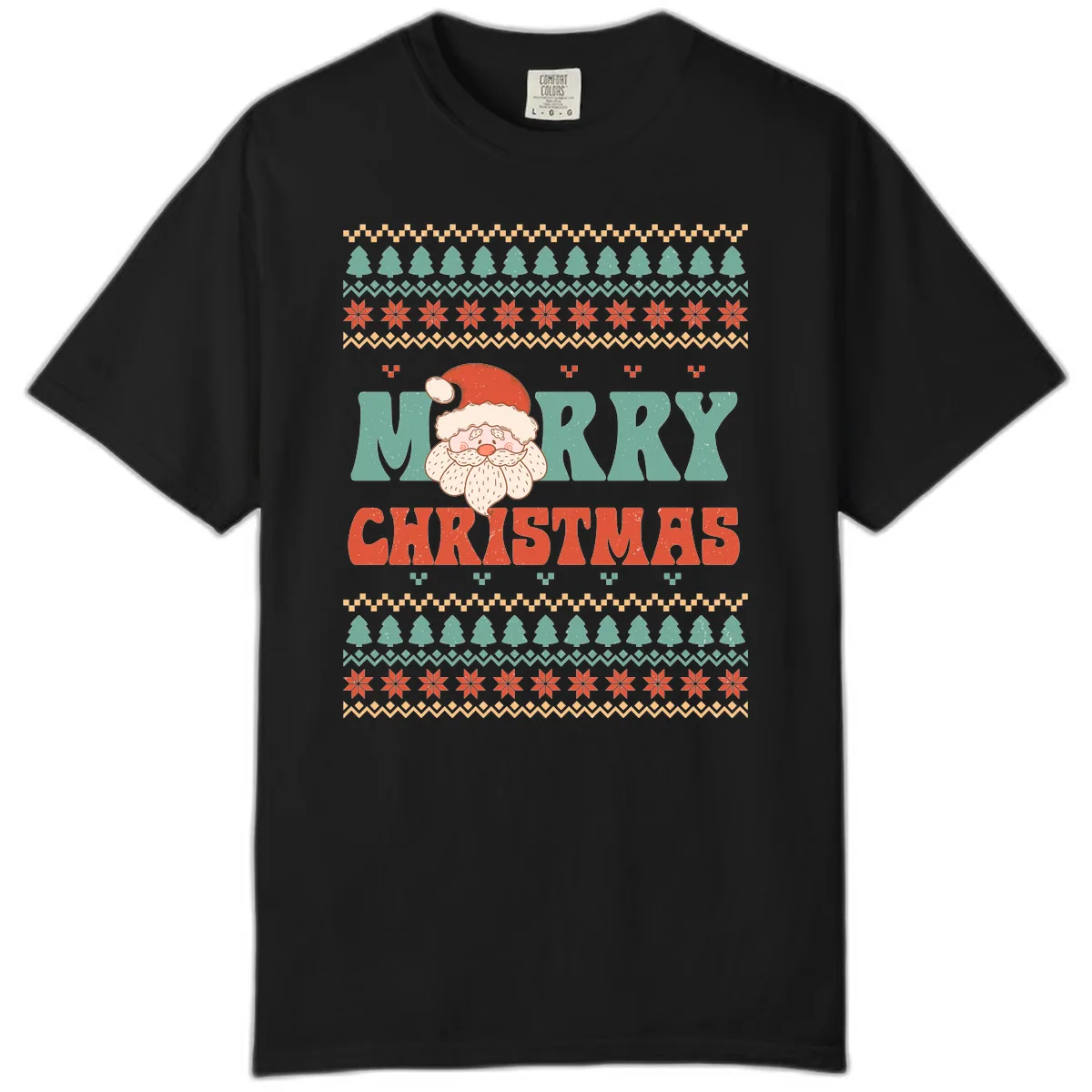 Retro Santa Merry Christmas Ugly Sweater Comfort Color in Black