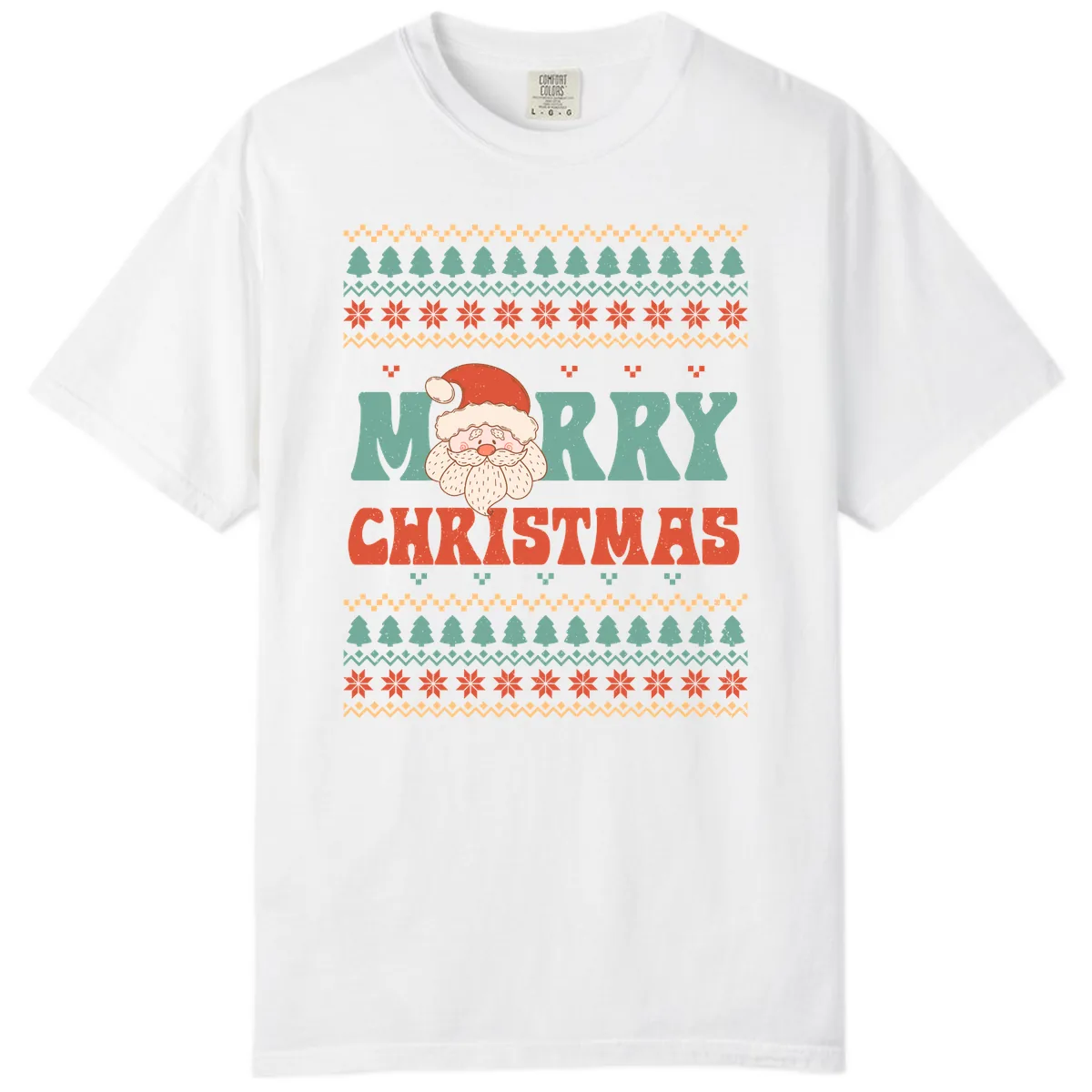Retro Santa Merry Christmas Ugly Sweater Comfort Color in White