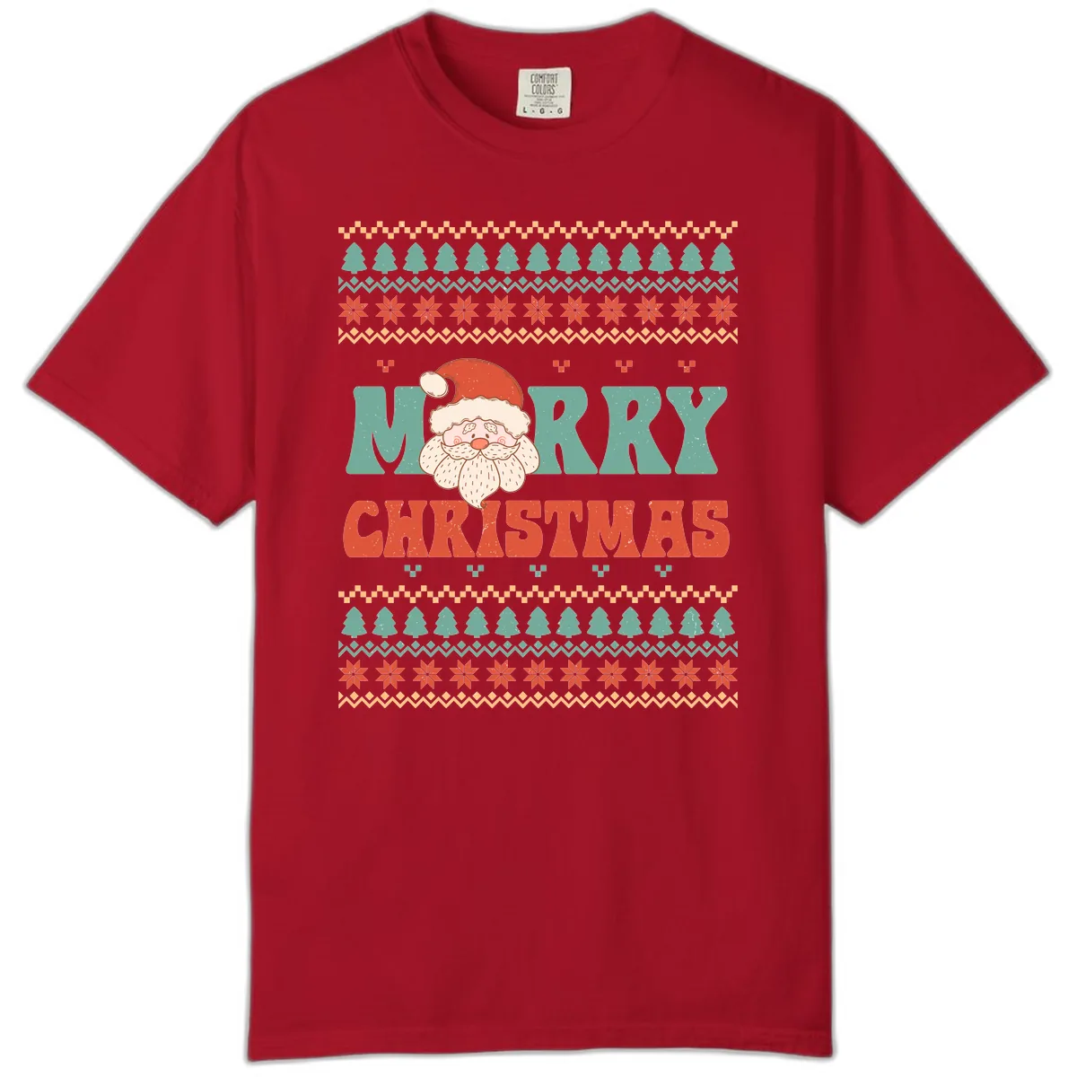 Retro Santa Merry Christmas Ugly Sweater Comfort Color in Red