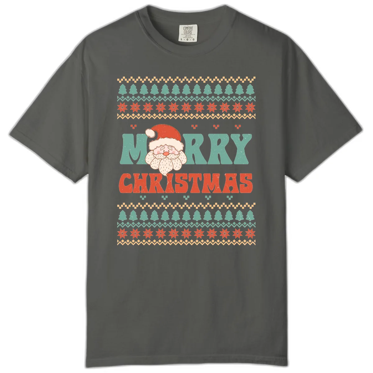 Retro Santa Merry Christmas Ugly Sweater Comfort Color in Pepper