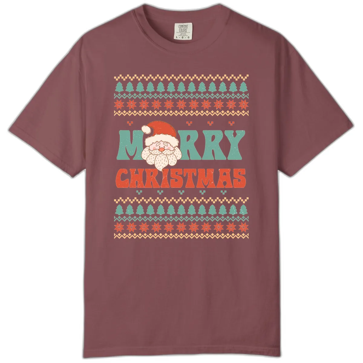 Retro Santa Merry Christmas Ugly Sweater Comfort Color in Brick