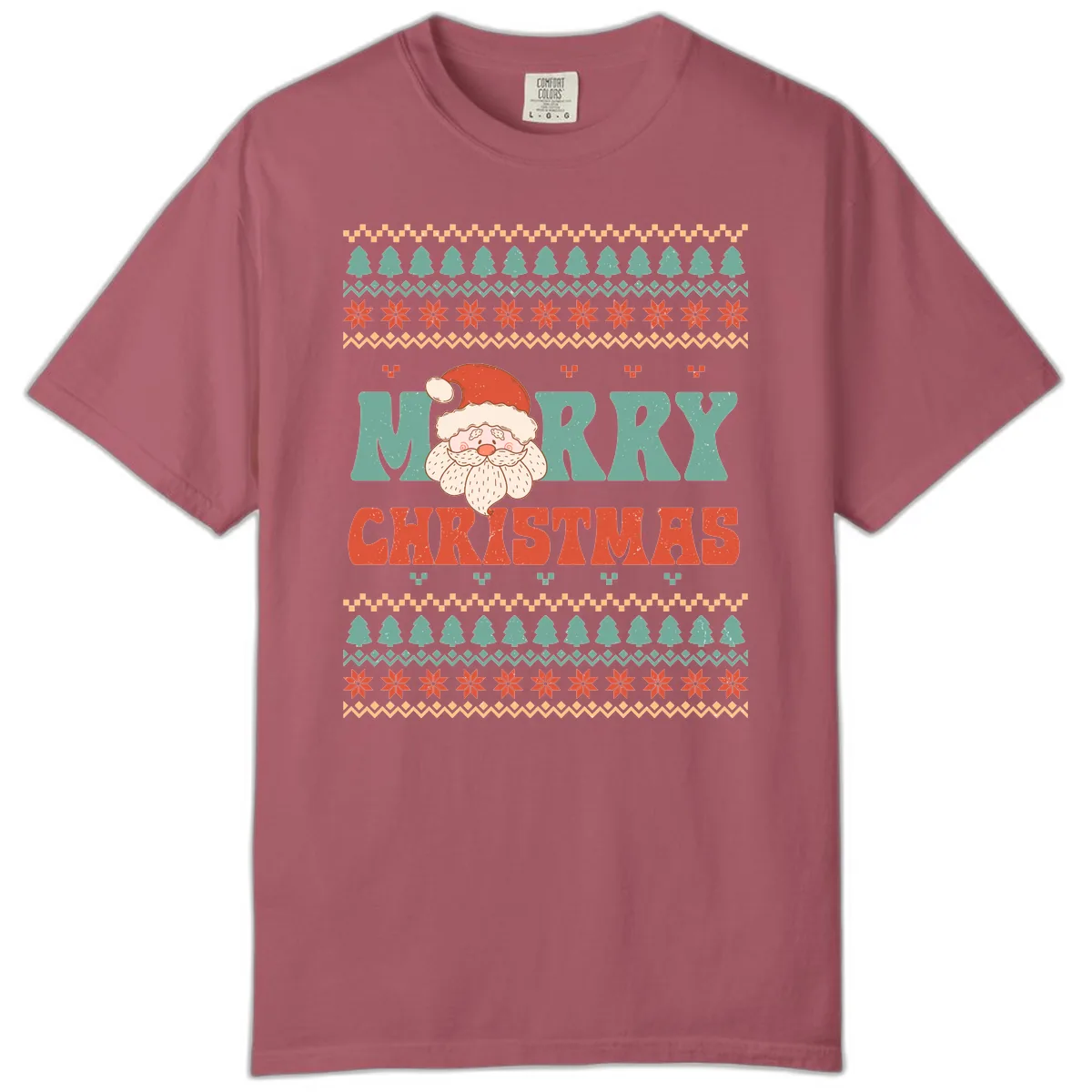 Retro Santa Merry Christmas Ugly Sweater Comfort Color in Crimson