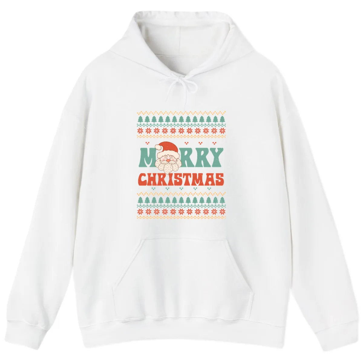 Retro Santa Merry Christmas Ugly Sweater Hoodie in White