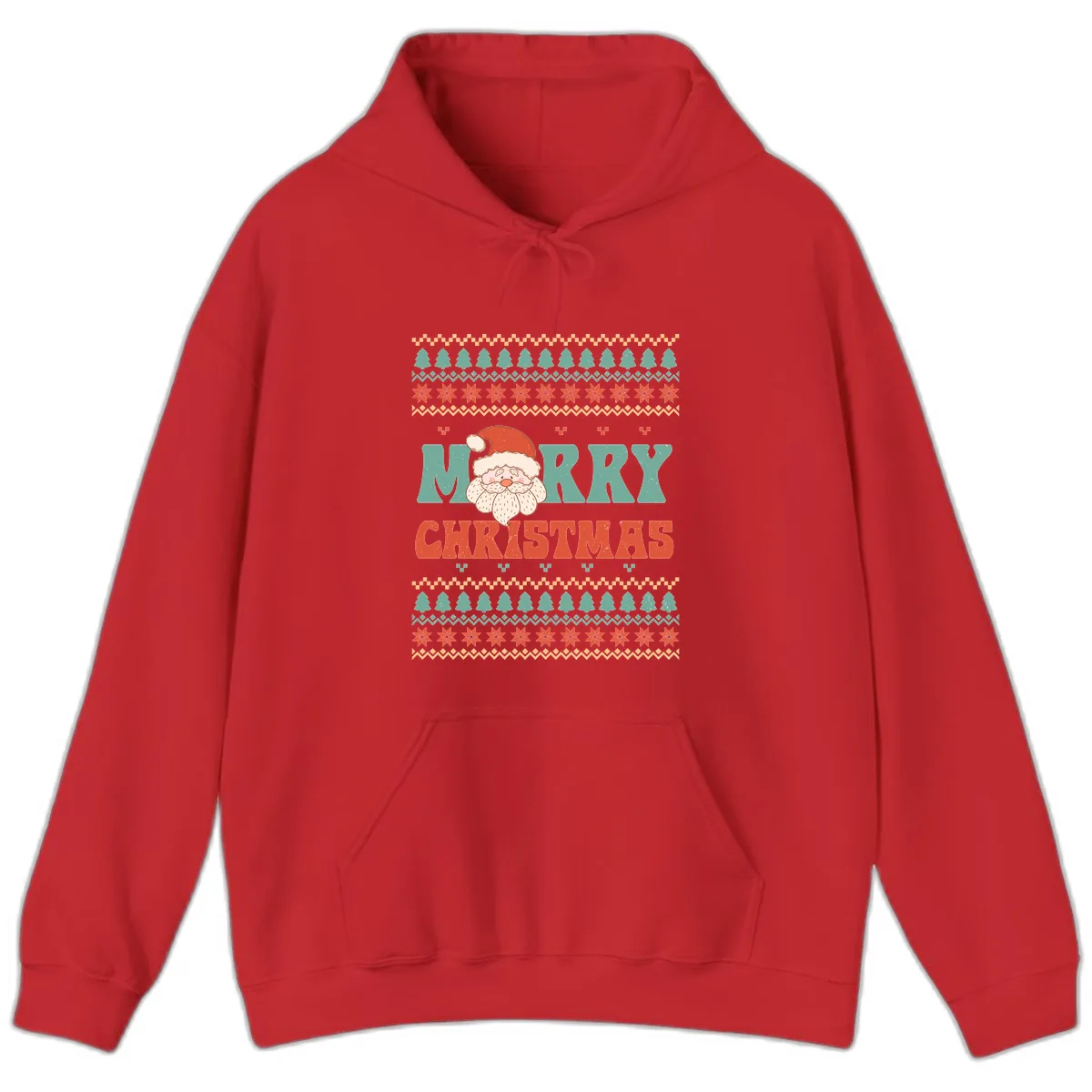 Retro Santa Merry Christmas Ugly Sweater Hoodie in Red