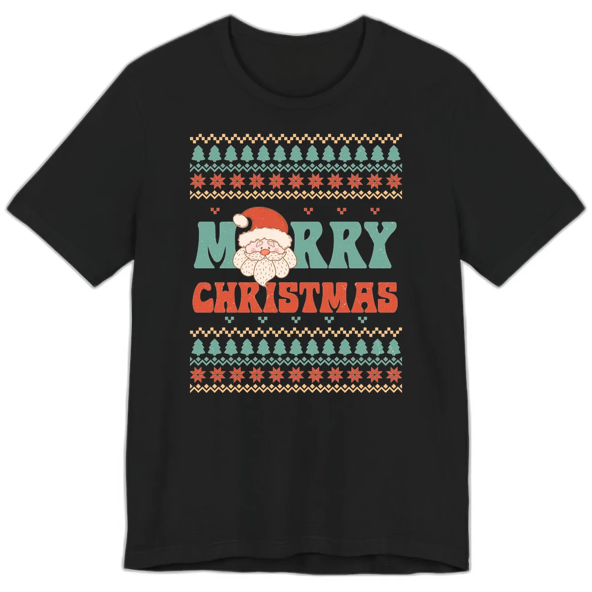 Retro Santa Merry Christmas Ugly Sweater Premium T-Shirt in Black