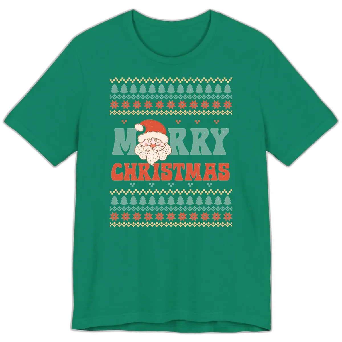 Retro Santa Merry Christmas Ugly Sweater Premium T-Shirt in Kelly