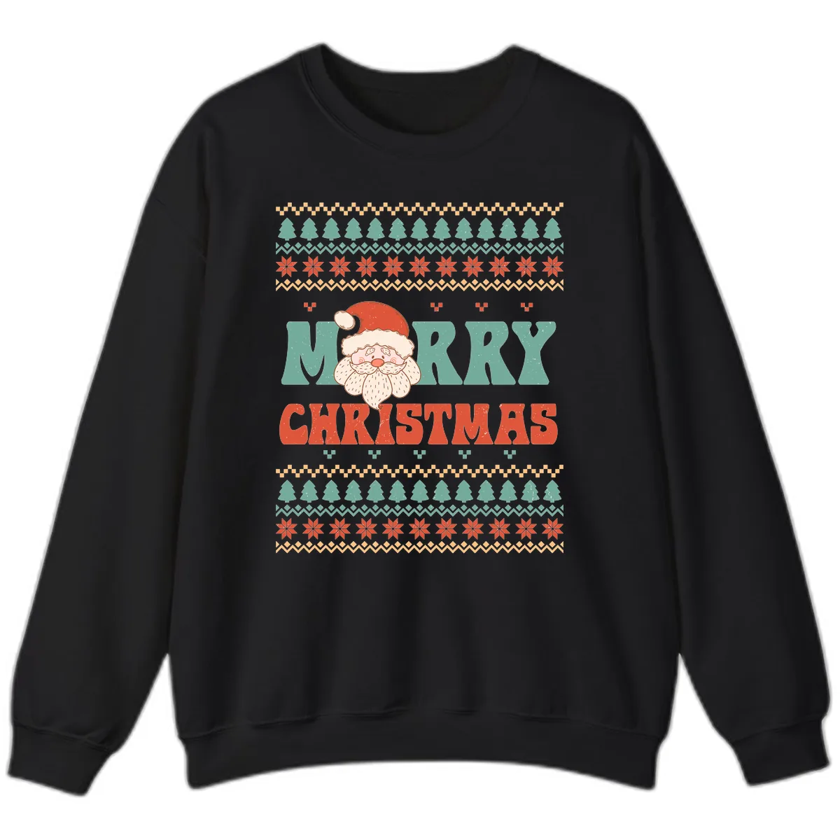 Retro Santa Merry Christmas Ugly Sweater Sweatshirt in Black