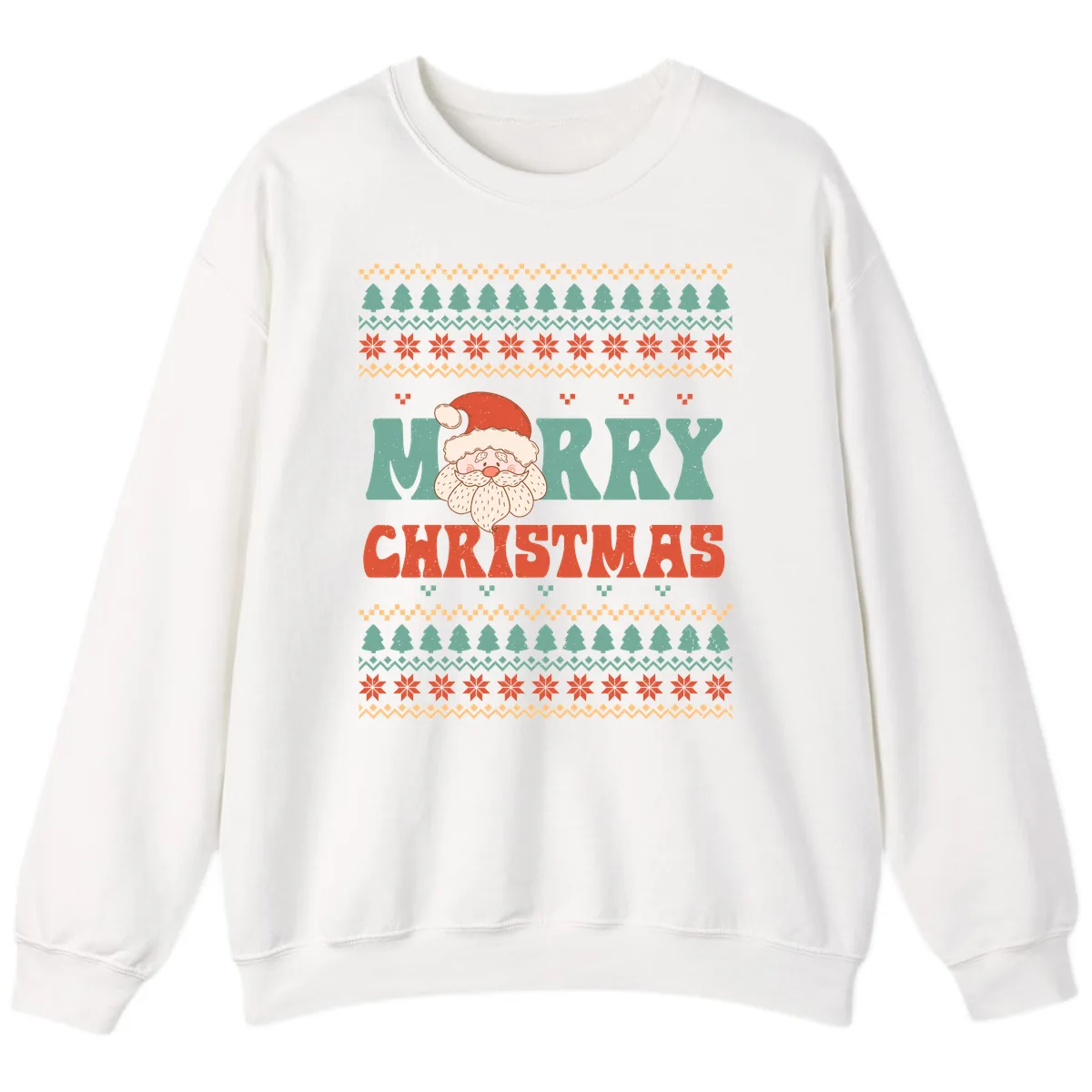 Retro Santa Merry Christmas Ugly Sweater Sweatshirt in White