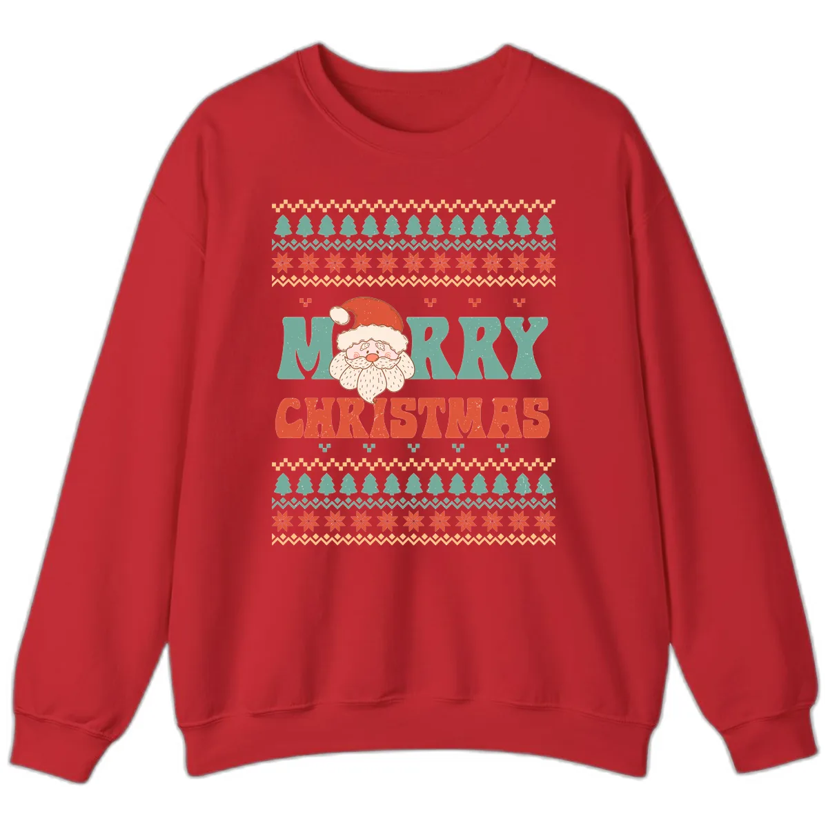 Retro Santa Merry Christmas Ugly Sweater Sweatshirt in Red
