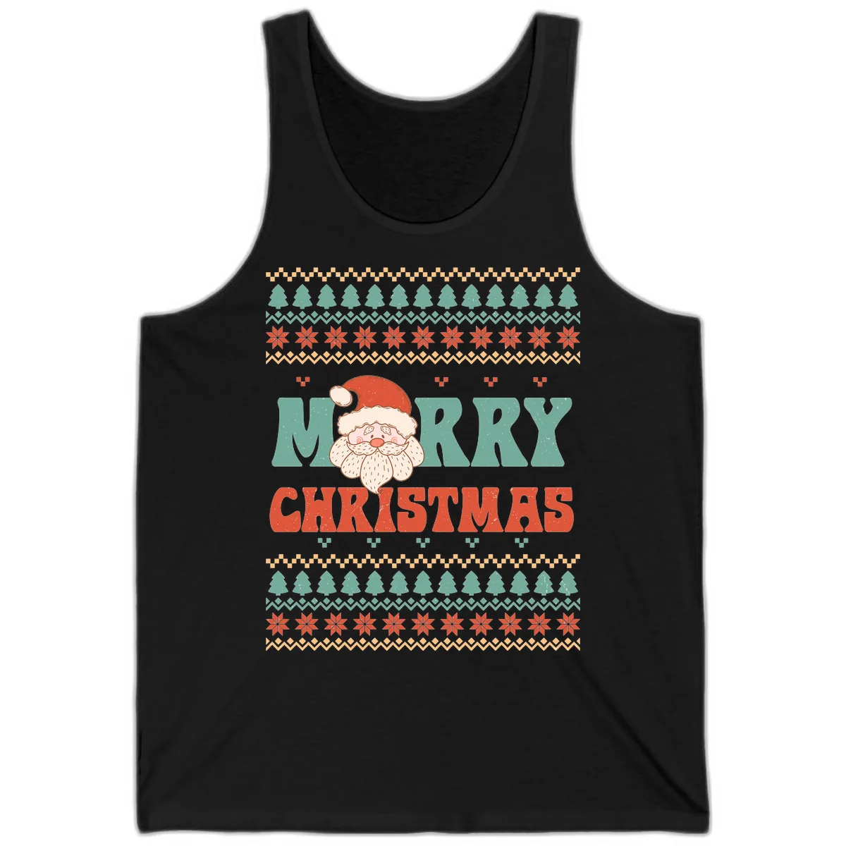 Retro Santa Merry Christmas Ugly Sweater Tank in Black
