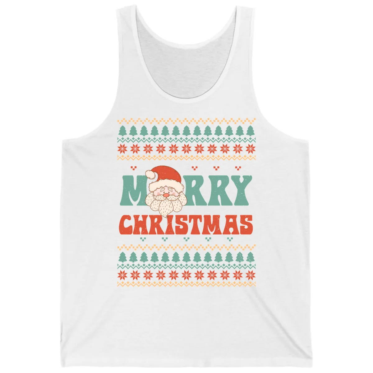 Retro Santa Merry Christmas Ugly Sweater Tank in White