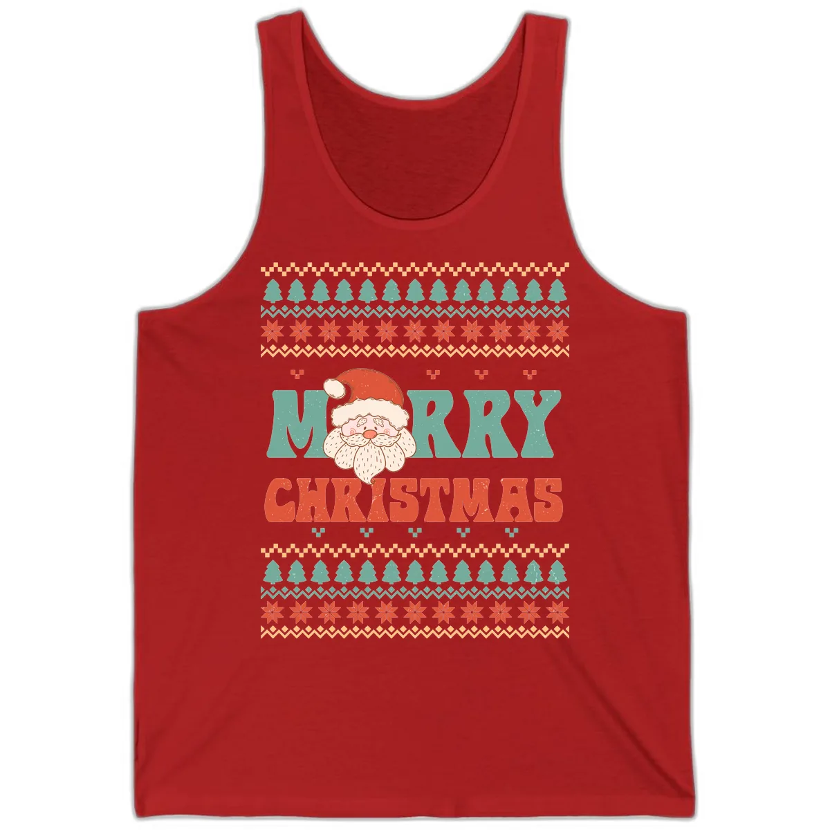 Retro Santa Merry Christmas Ugly Sweater Tank in Red