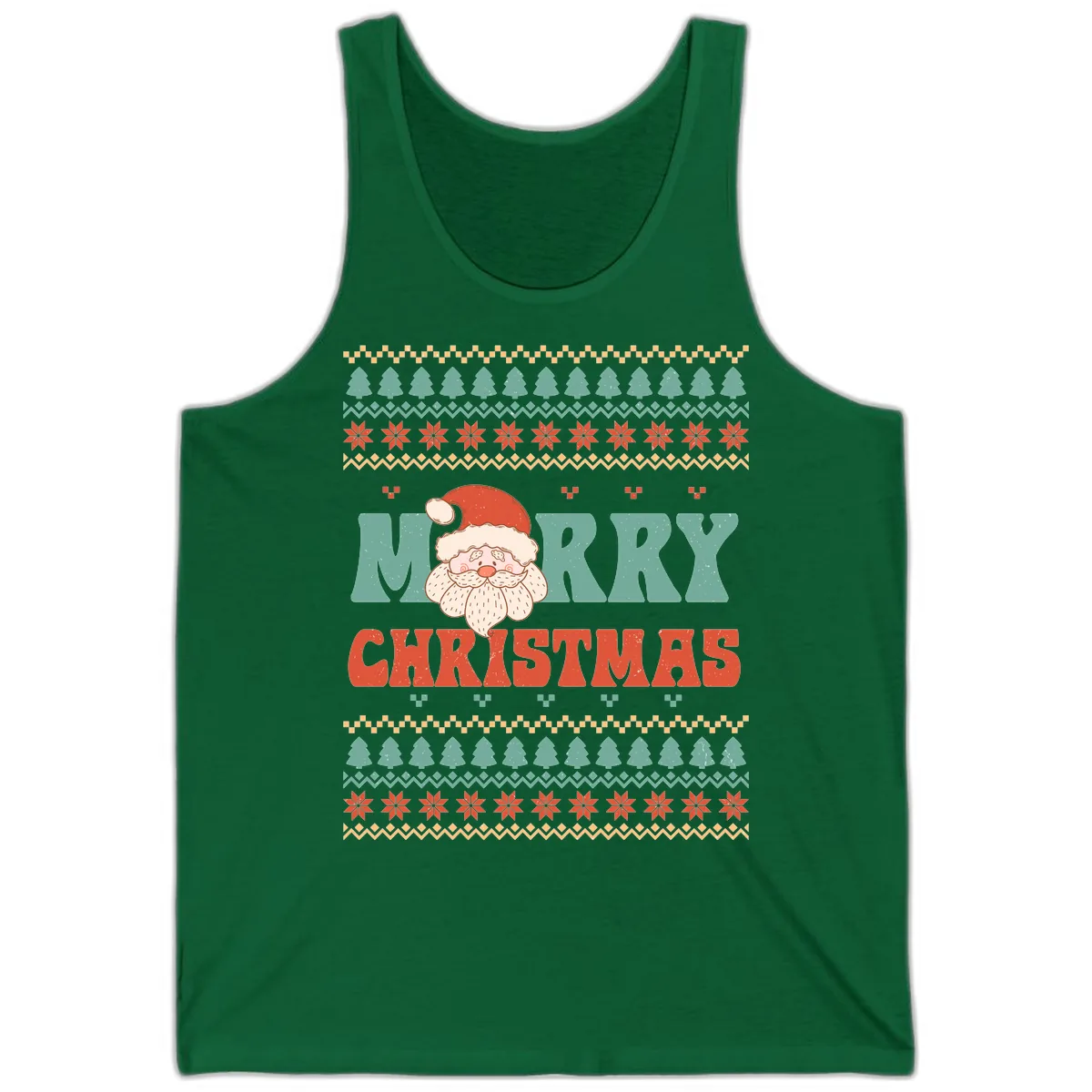 Retro Santa Merry Christmas Ugly Sweater Tank in Kelly