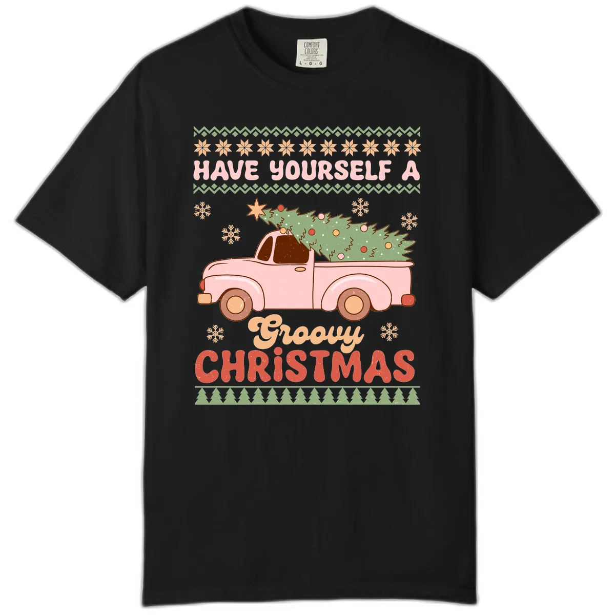 Groovy Retro Christmas Truck Comfort Color in Black