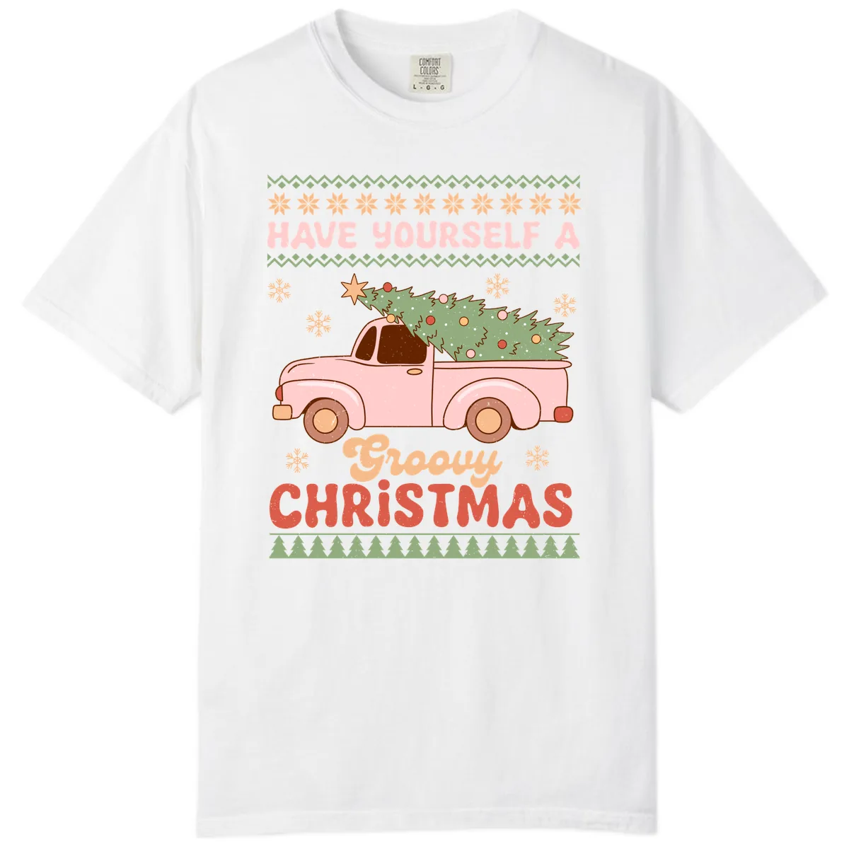 Groovy Retro Christmas Truck Comfort Color in White