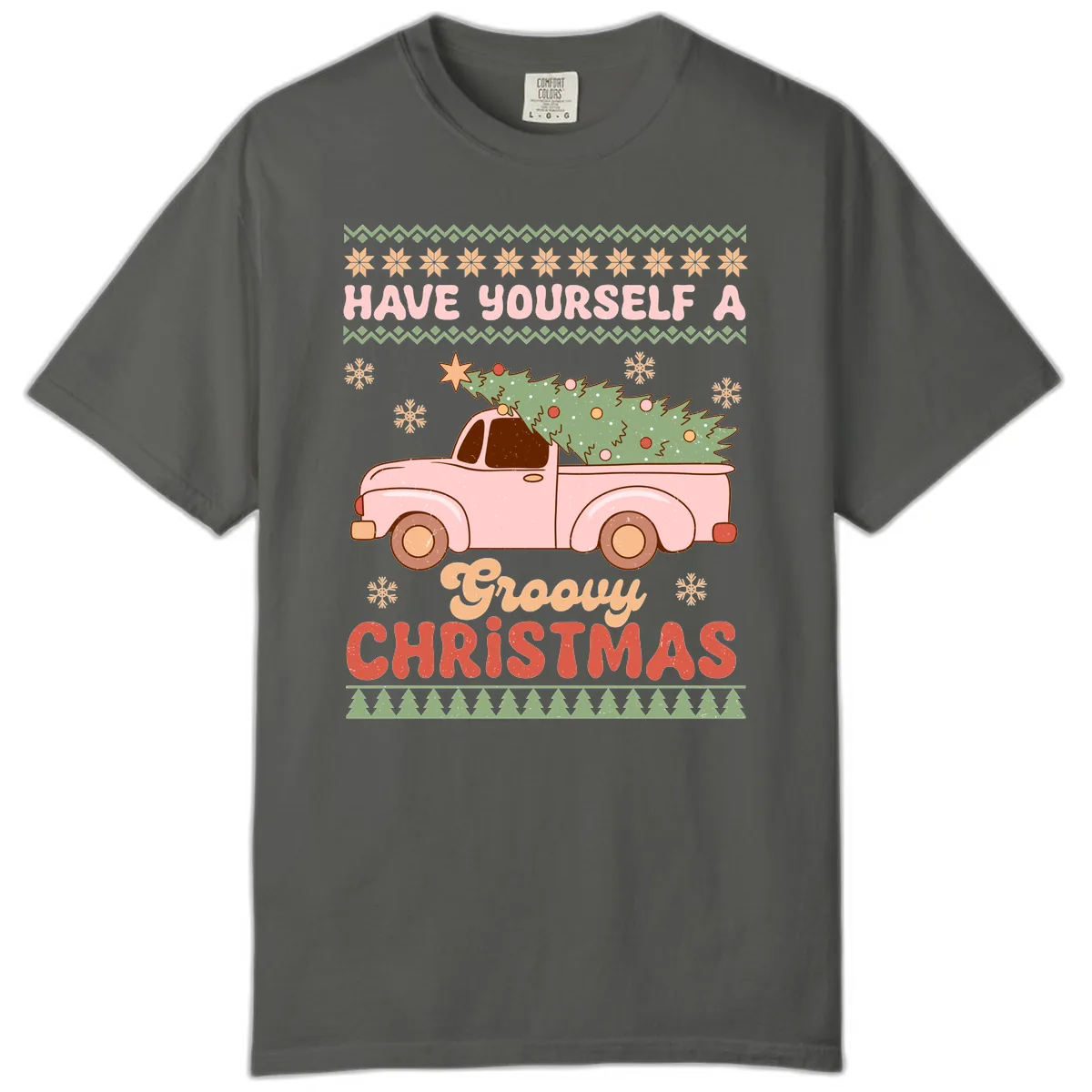 Groovy Retro Christmas Truck Comfort Color in Pepper