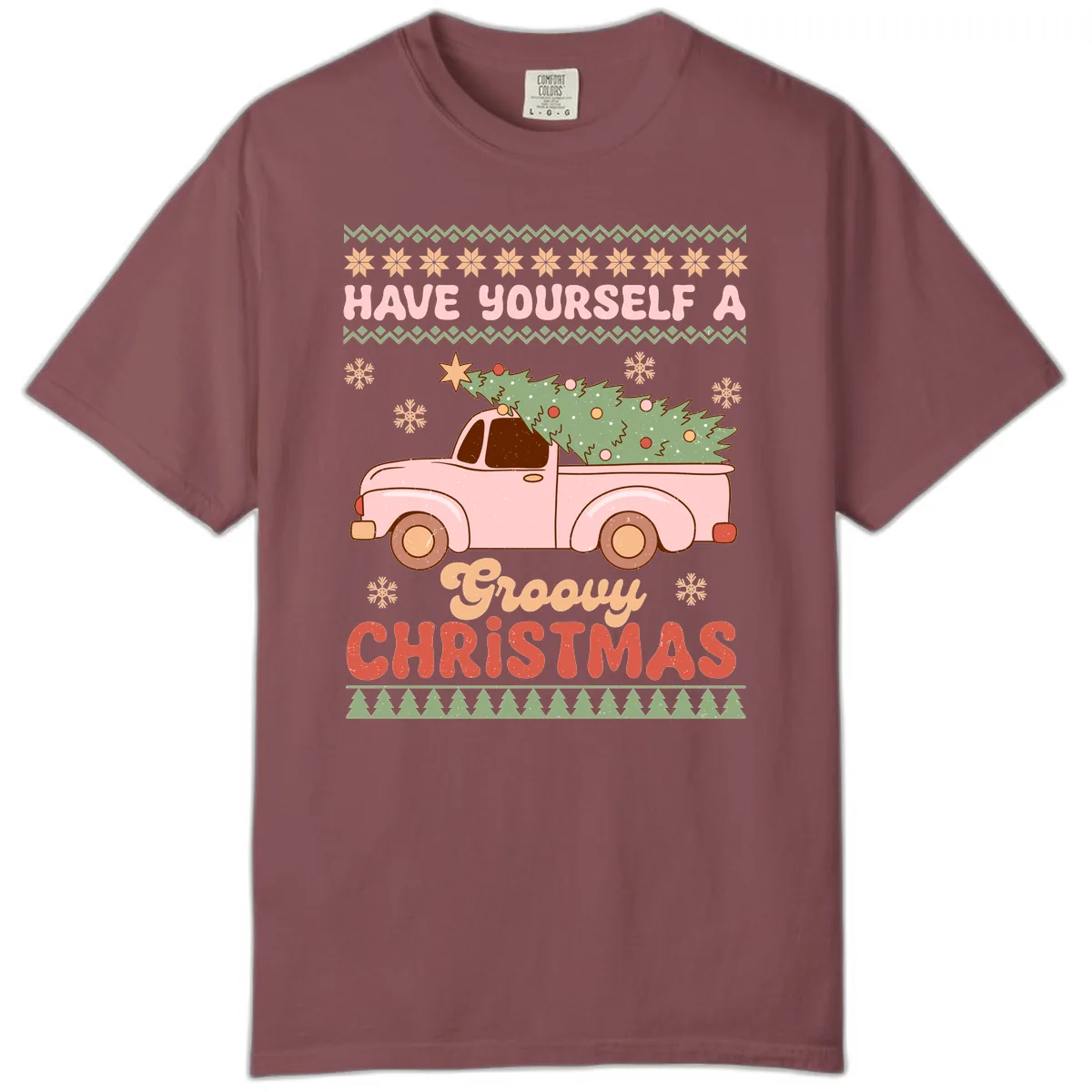 Groovy Retro Christmas Truck Comfort Color in Brick