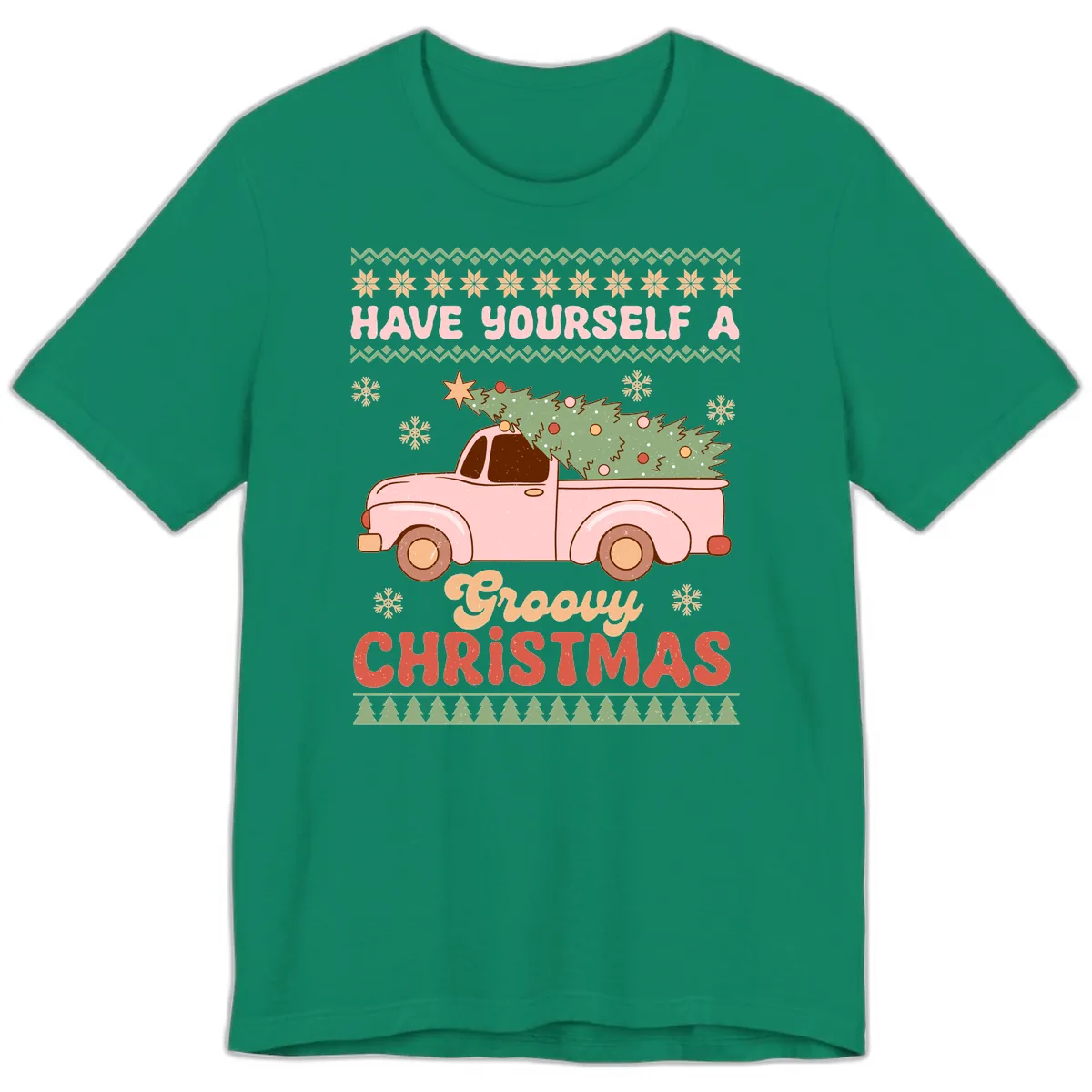 Groovy Retro Christmas Truck Premium T-Shirt in Kelly