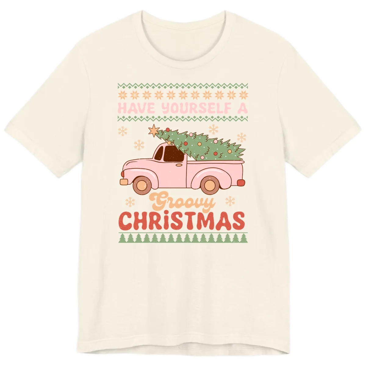 Groovy Retro Christmas Truck Premium T-Shirt in Natural