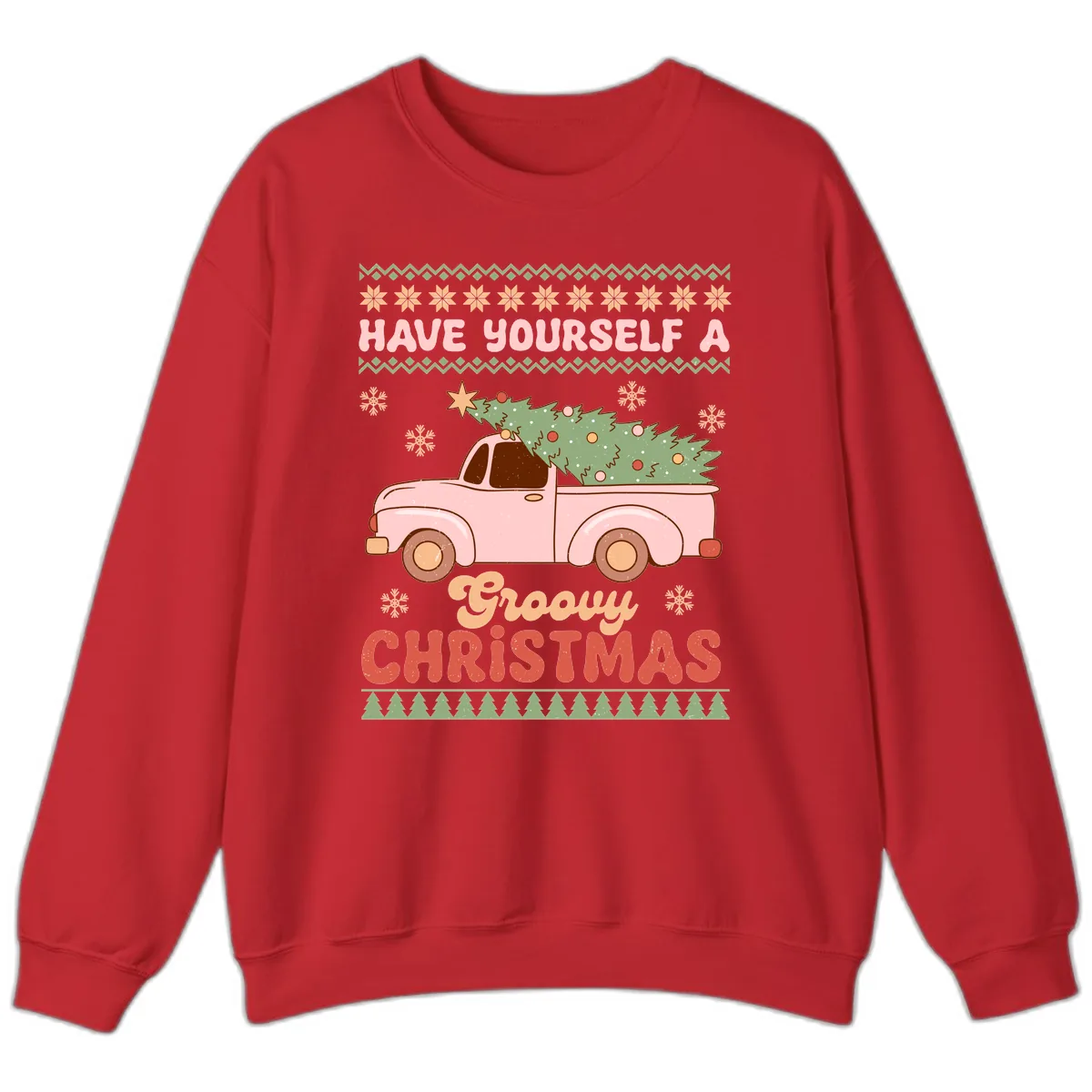 Groovy Retro Christmas Truck Sweatshirt in Red