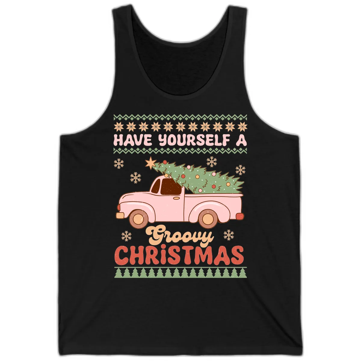 Groovy Retro Christmas Truck Tank in Black