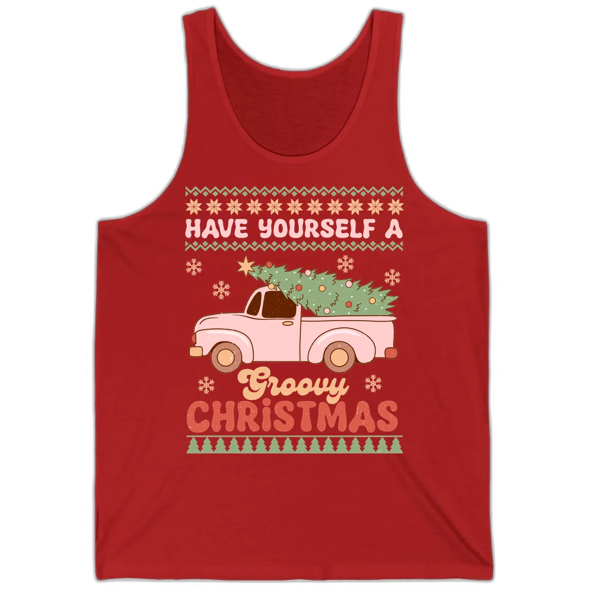 Groovy Retro Christmas Truck Tank in Red