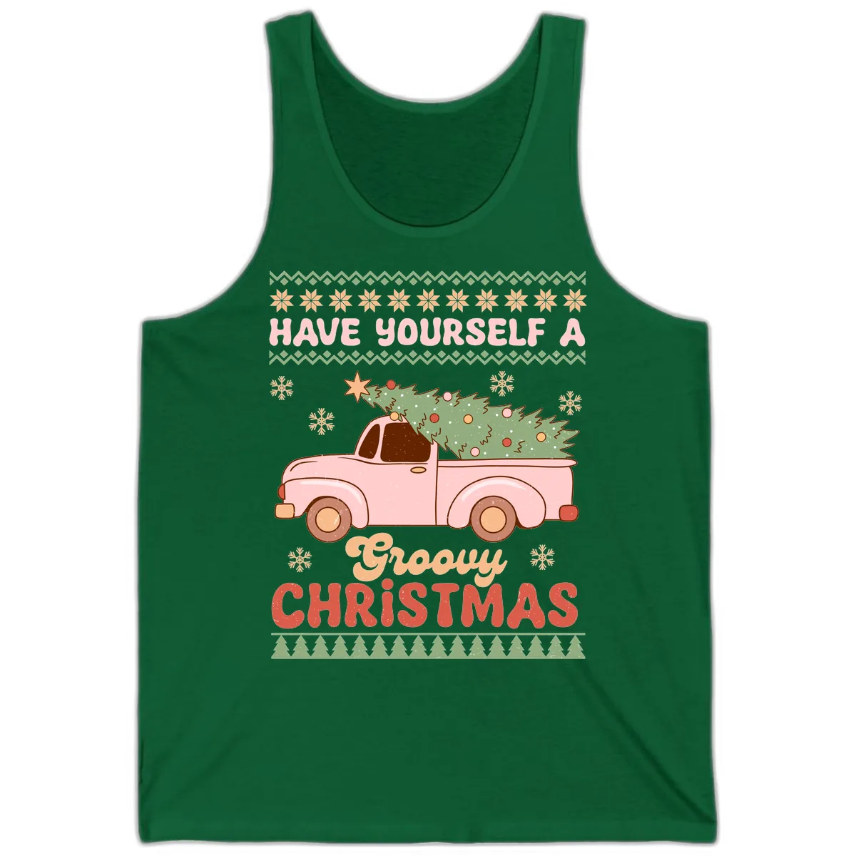 Groovy Retro Christmas Truck Tank in Kelly