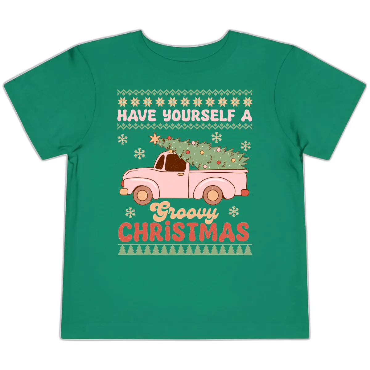 Groovy Retro Christmas Truck Toddler T-Shirt in Kelly