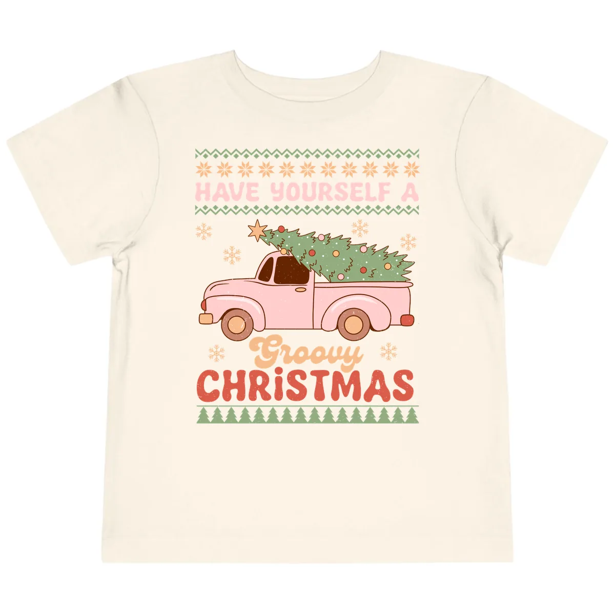 Groovy Retro Christmas Truck Toddler T-Shirt in Natural