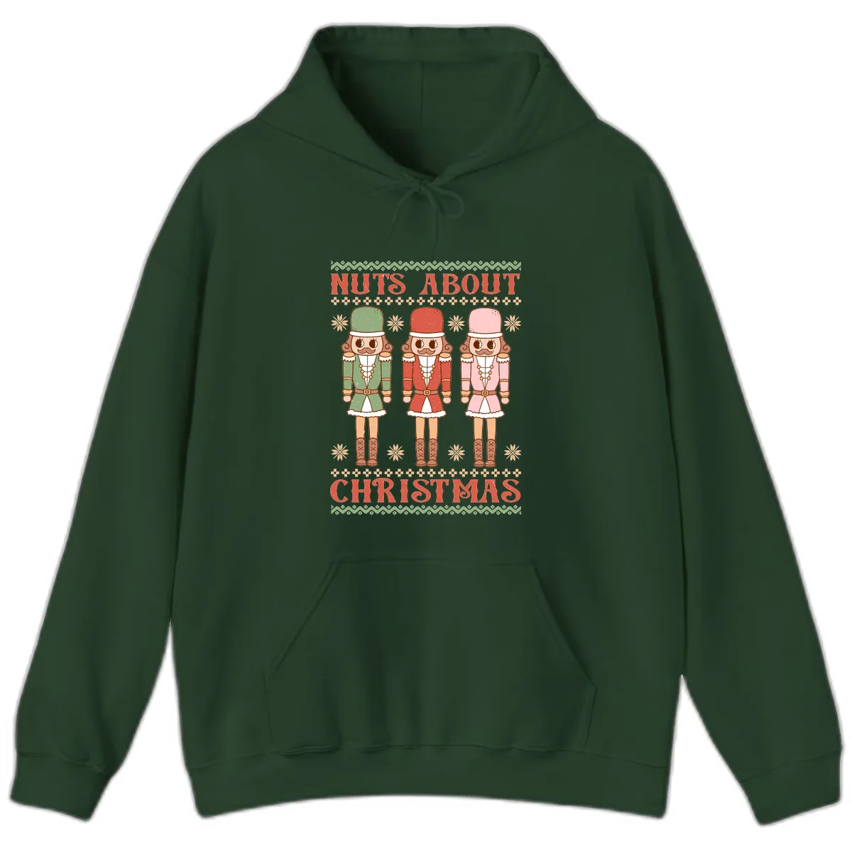 Nuts About Christmas Nutcrackers Hoodie in Forest Green
