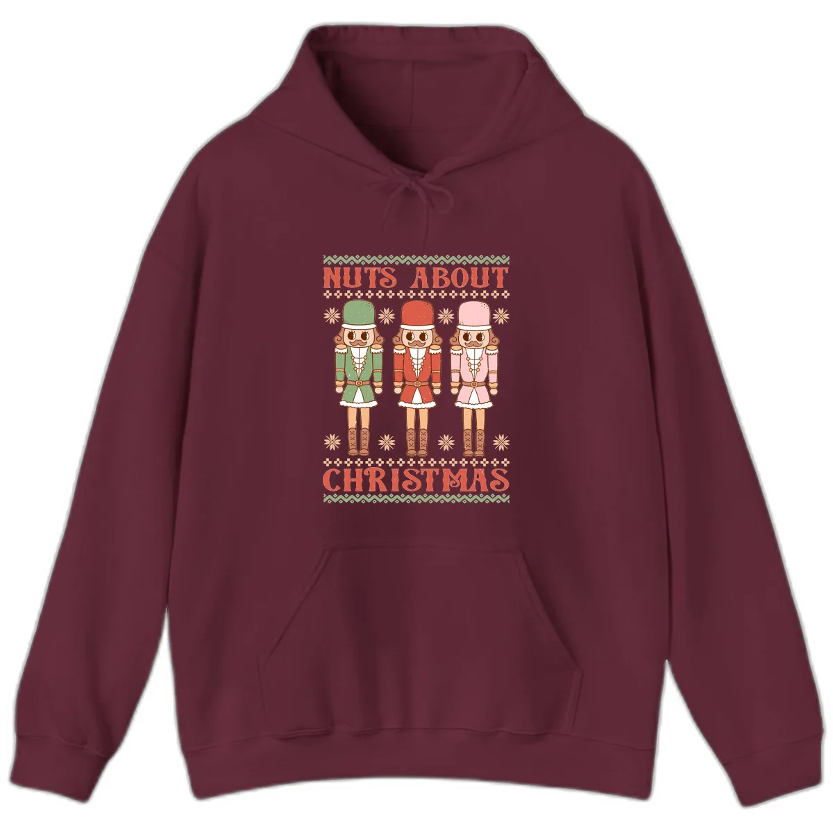 Nuts About Christmas Nutcrackers Hoodie in Maroon