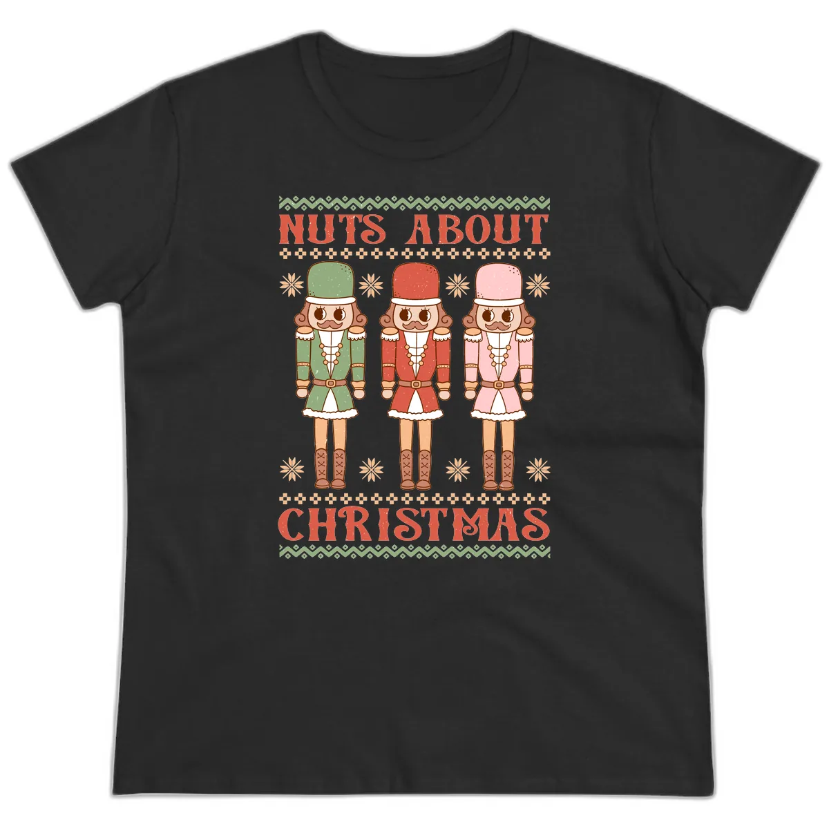Nuts About Christmas Nutcrackers Ladies Tee in Black