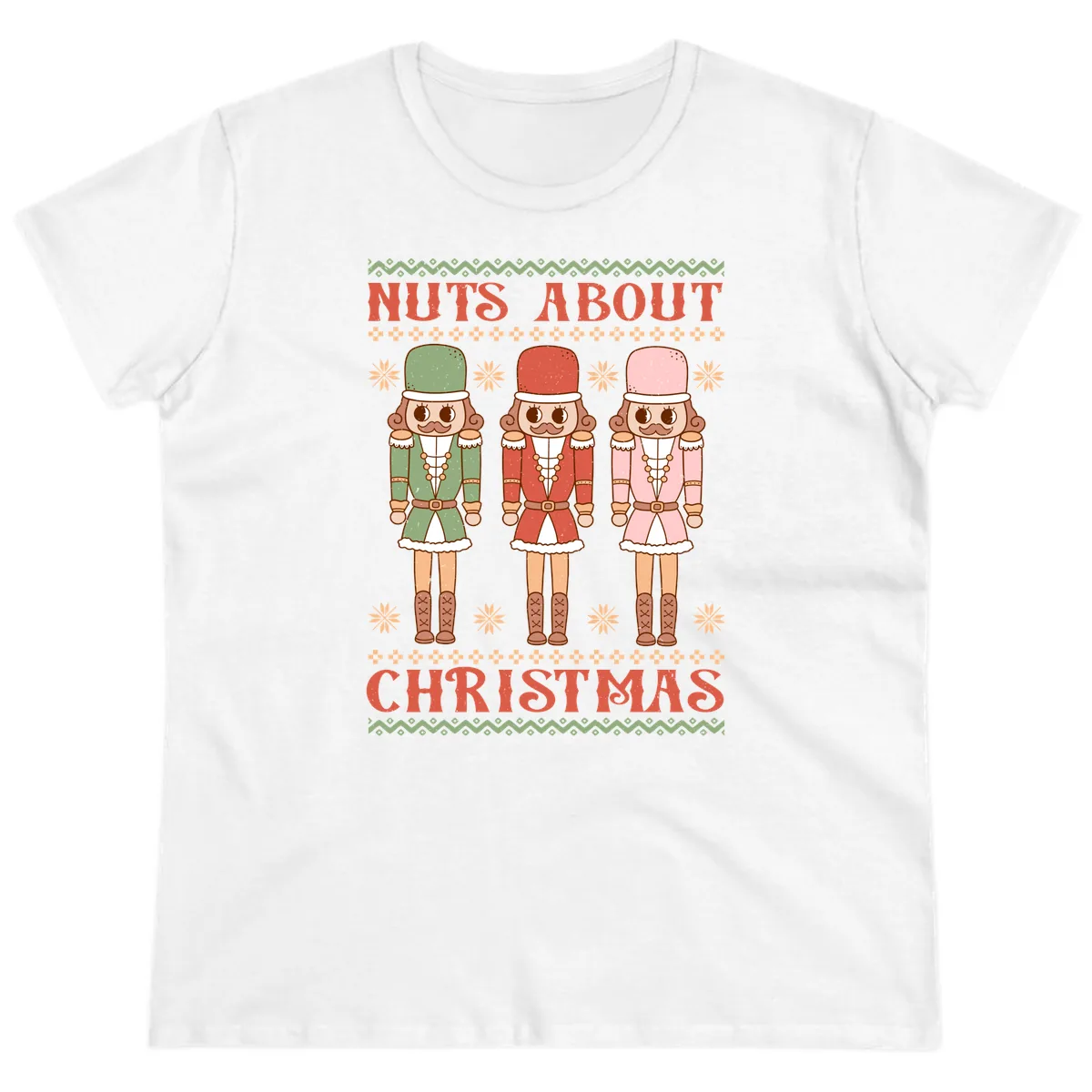 Nuts About Christmas Nutcrackers Ladies Tee in White
