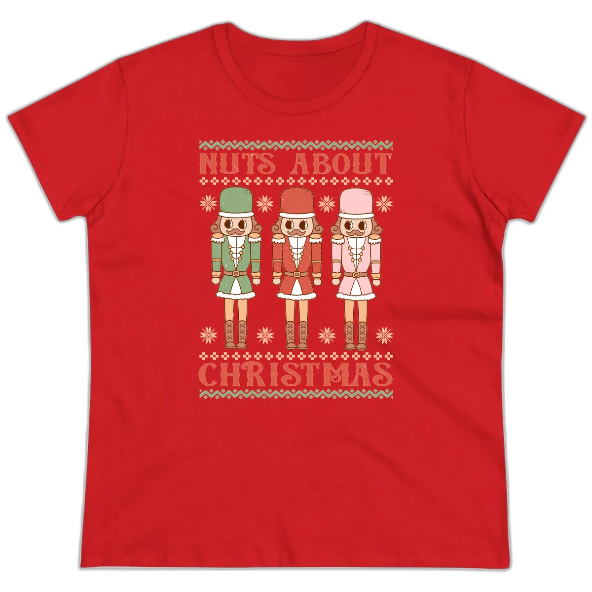Nuts About Christmas Nutcrackers Ladies Tee in Red