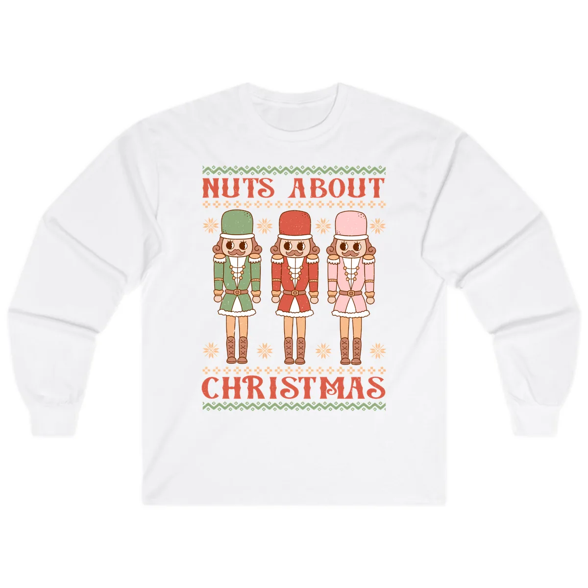Nuts About Christmas Nutcrackers Long Sleeve in White