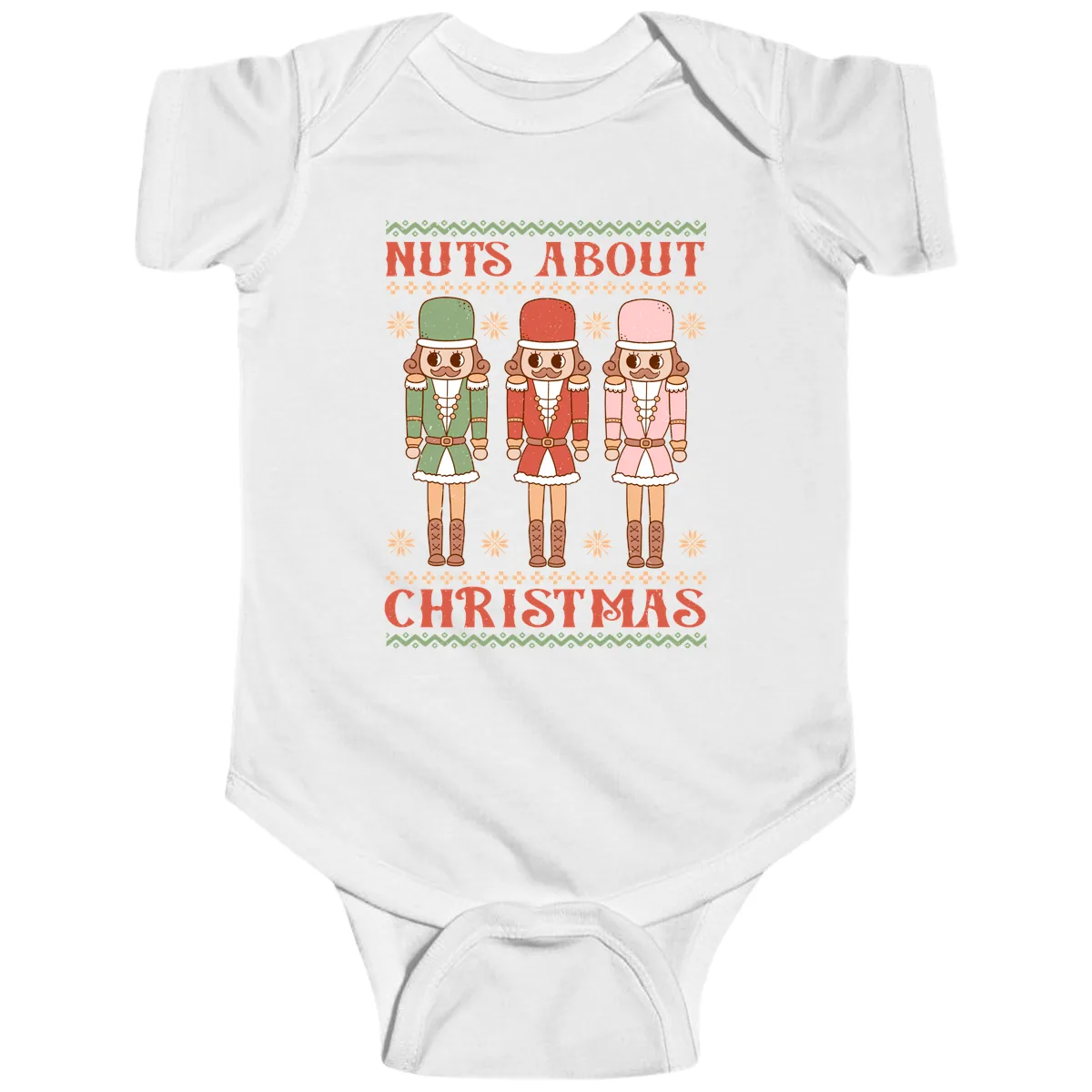 Nuts About Christmas Nutcrackers Baby Onesie in White