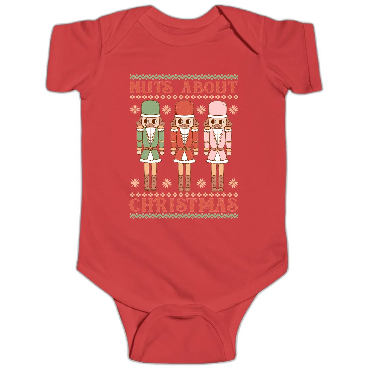 Nuts About Christmas Nutcrackers Baby Onesie in Red