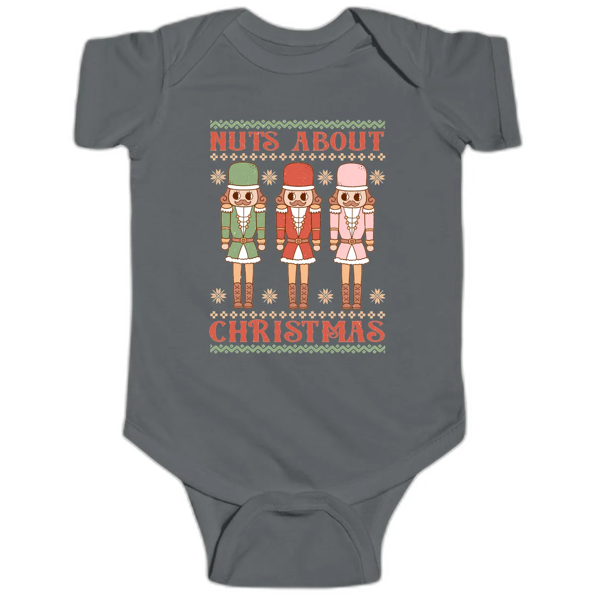 Nuts About Christmas Nutcrackers Baby Onesie in Charcoal