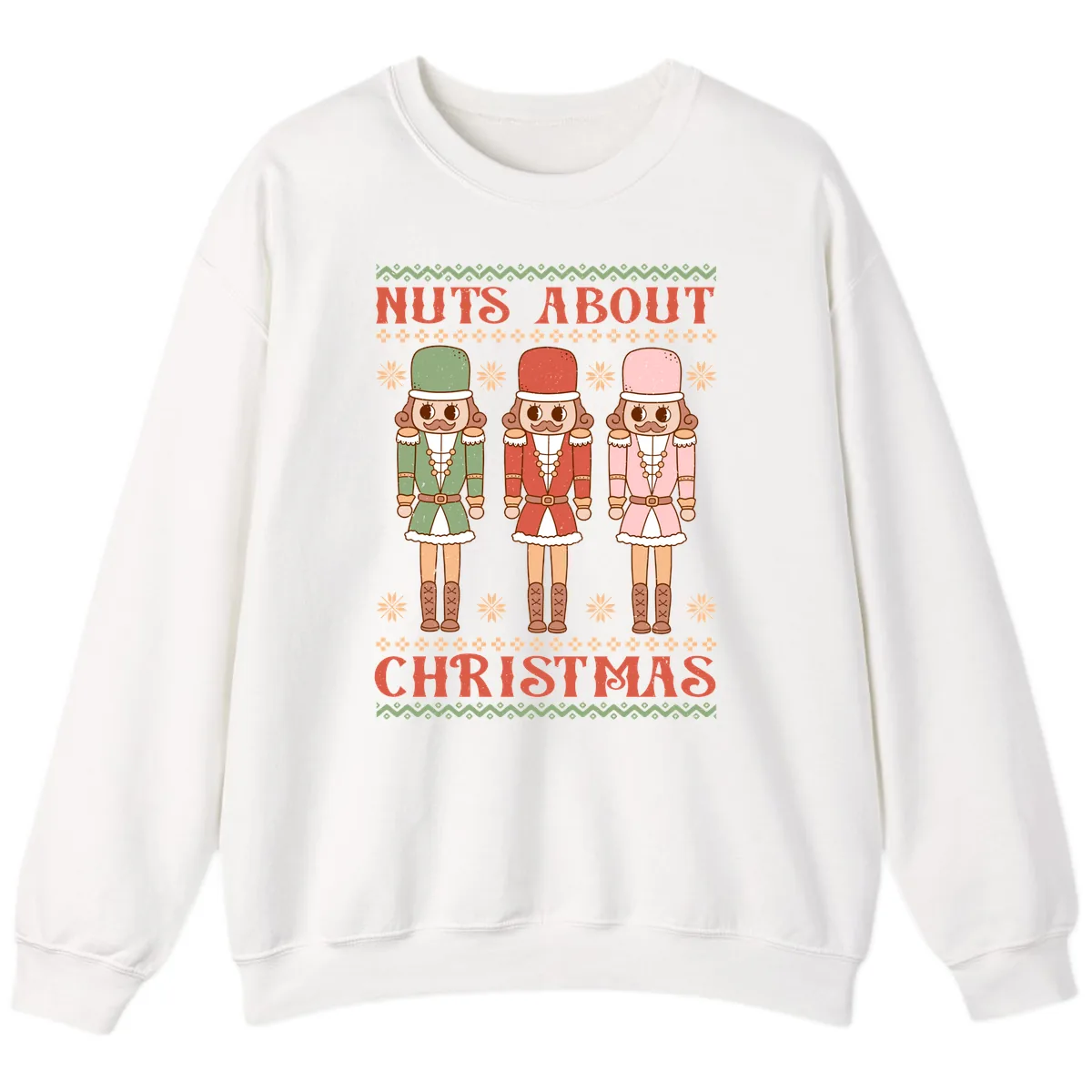 Nuts About Christmas Nutcrackers Sweatshirt in White