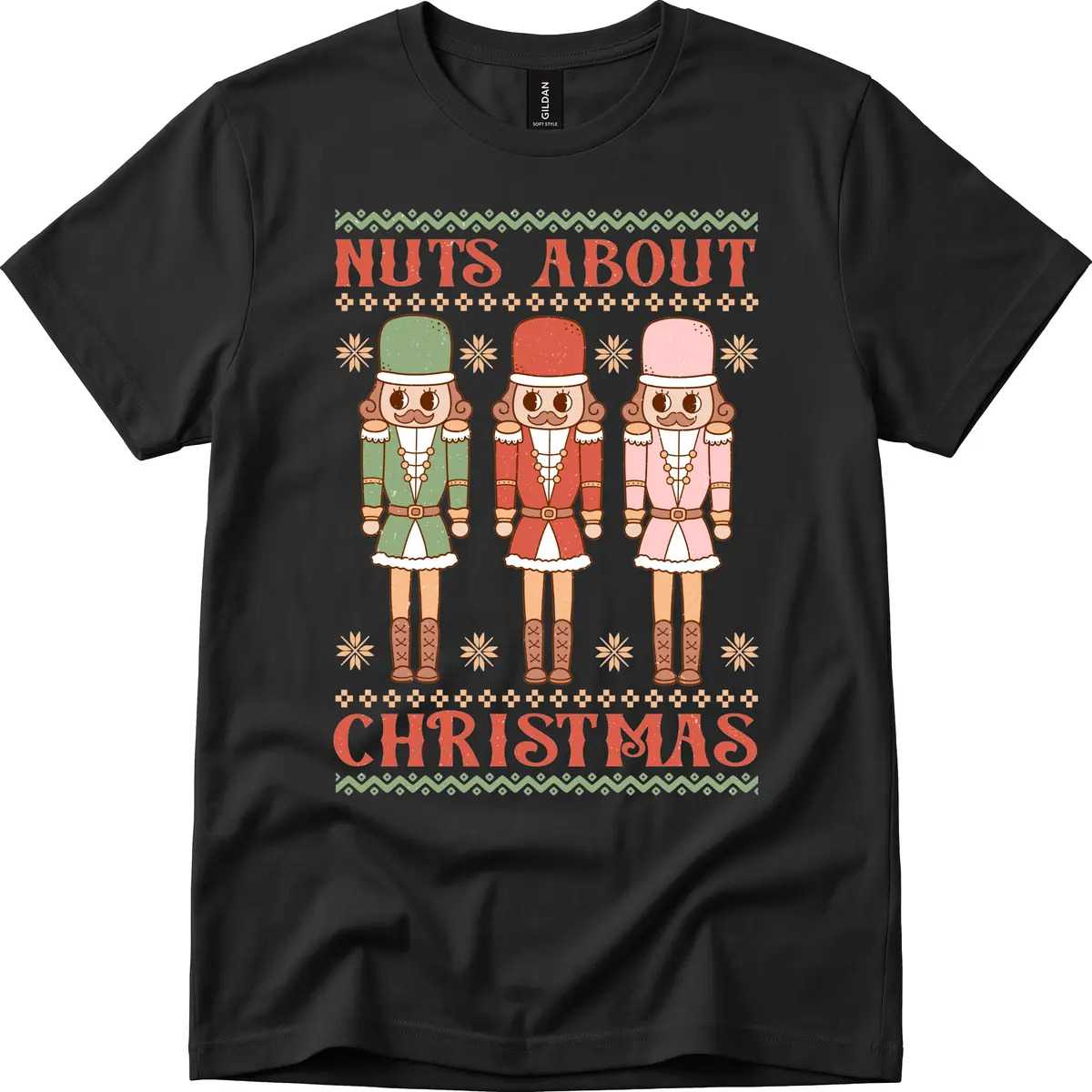 Nuts About Christmas Nutcrackers T-Shirt in Black