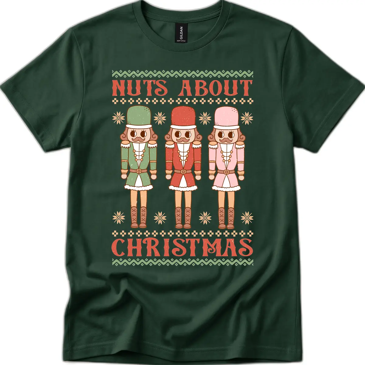 Nuts About Christmas Nutcrackers T-Shirt in Forest Green