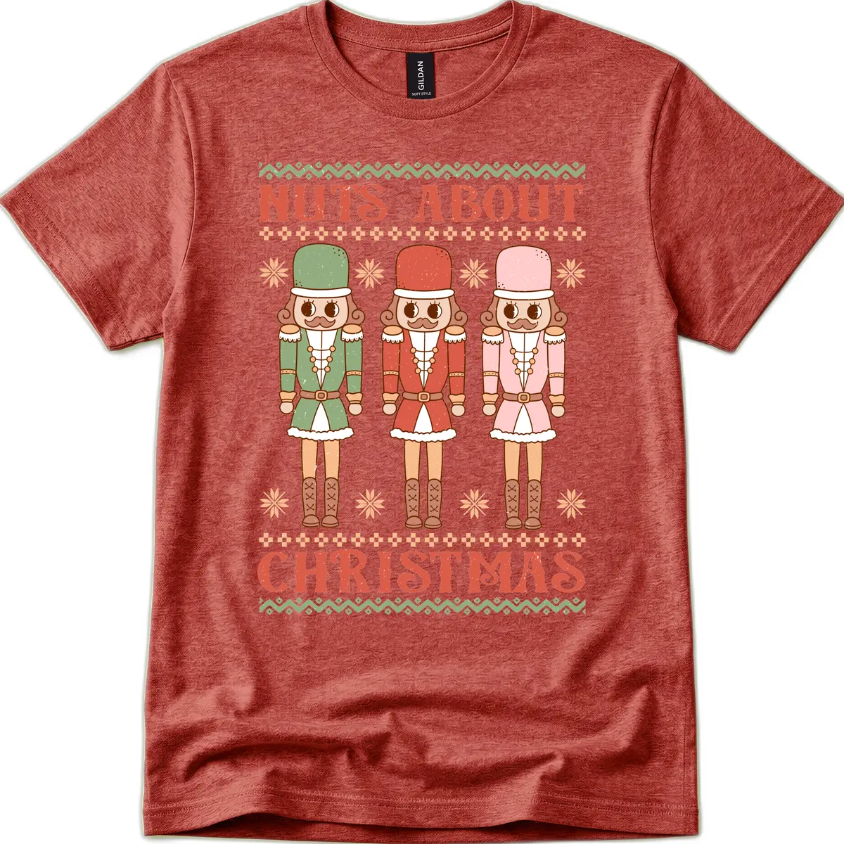 Nuts About Christmas Nutcrackers T-Shirt in Heather Cardinal